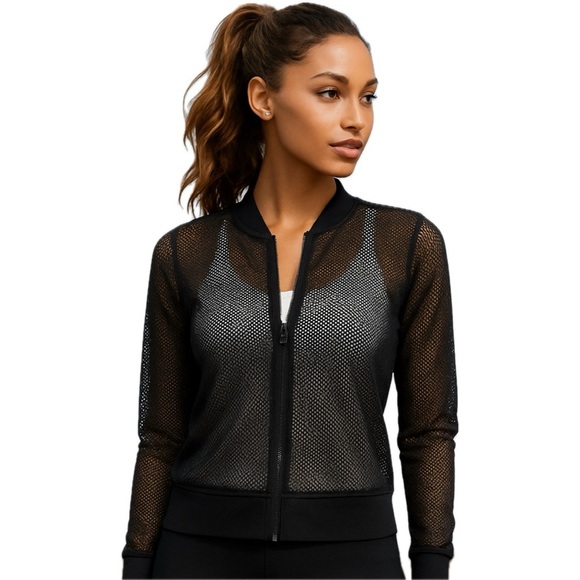 Victoria’s Secret New Mesh Athletic Bomber Jacket Victoria Sport Black Small NWT - Picture 1 of 15